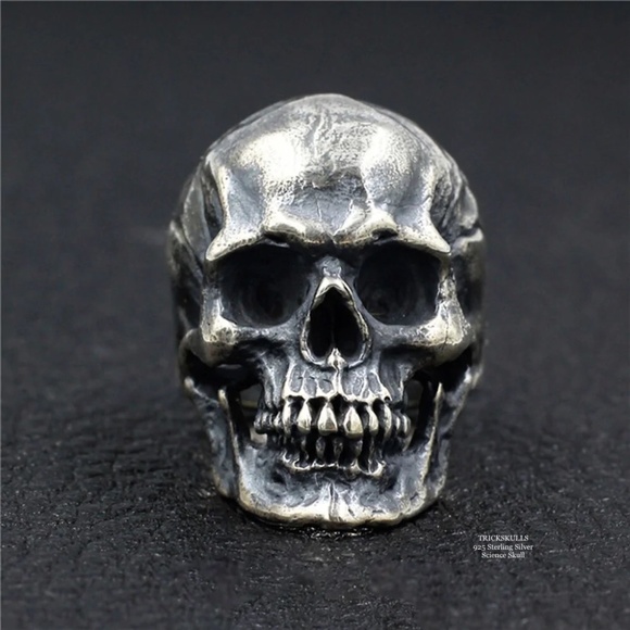 925 Sterling Silver Science Skull Retro Biker Punk Gothic Ring Size 10 11 - Picture 2 of 7